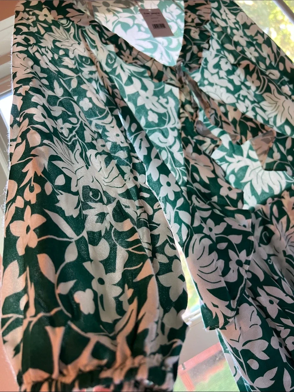 Free People XS Emerald Green & White Floral Ruffle Mini Dress NWT